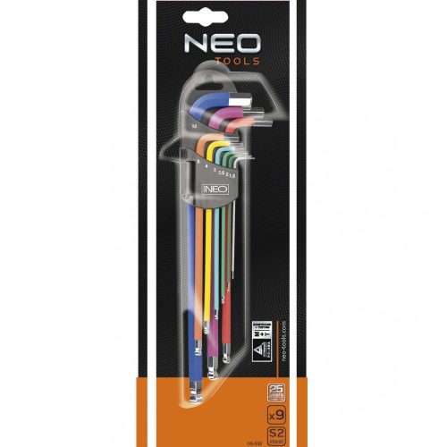 Neo Tools imbuszkulcs készlet 9r. 1,5-10 hosszú színes