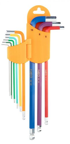 Neo Tools imbuszkulcs készlet 9r. 1,5-10 hosszú színes