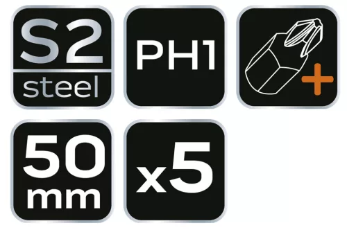 Neo Tools Torziós ütvecsavarozó bitek S2, 50mm, PH1, 5db