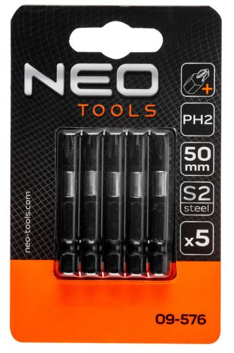 Neo Tools Torziós ütvecsavarozó bitek S2, 50mm, PH2, 5db