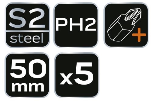 Neo Tools Torziós ütvecsavarozó bitek S2, 50mm, PH2, 5db