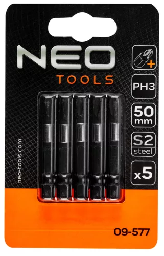 Neo Tools Torziós ütvecsavarozó bitek S2, 50mm, PH3, 5db