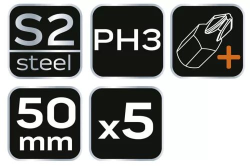 Neo Tools Torziós ütvecsavarozó bitek S2, 50mm, PH3, 5db