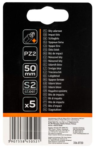 Neo Tools Torziós ütvecsavarozó bitek S2, 50mm, PZ2, 5db