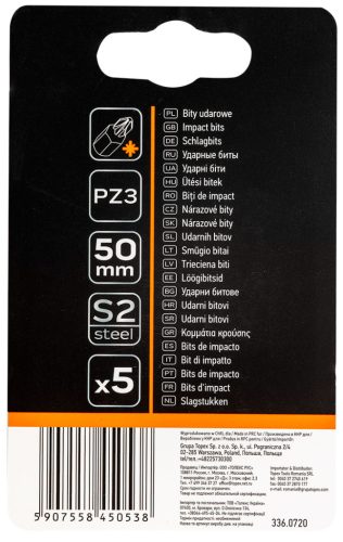 Neo Tools Torziós ütvecsavarozó bitek S2, 50mm, PZ3, 5db