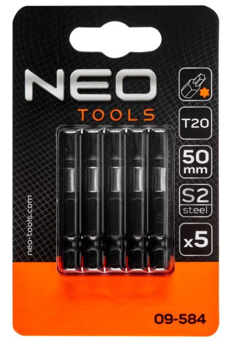 Neo Tools Torziós ütvecsavarozó bitek S2, 50mm, T20, 5db