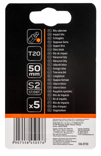 Neo Tools Torziós ütvecsavarozó bitek S2, 50mm, T20, 5db