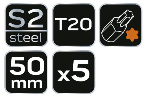 Neo Tools Torziós ütvecsavarozó bitek S2, 50mm, T20, 5db