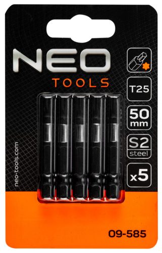 Neo Tools Torziós ütvecsavarozó bitek S2, 50mm, T25, 5db
