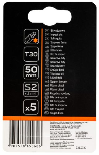 Neo Tools Torziós ütvecsavarozó bitek S2, 50mm, T30, 5db