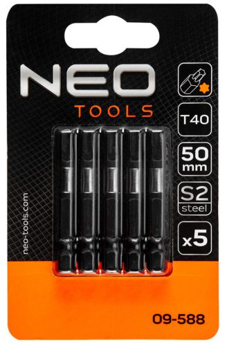 Neo Tools Torziós ütvecsavarozó bitek S2, 50mm, T40, 5db