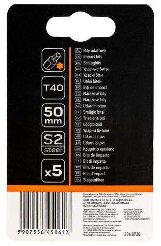 Neo Tools Torziós ütvecsavarozó bitek S2, 50mm, T40, 5db