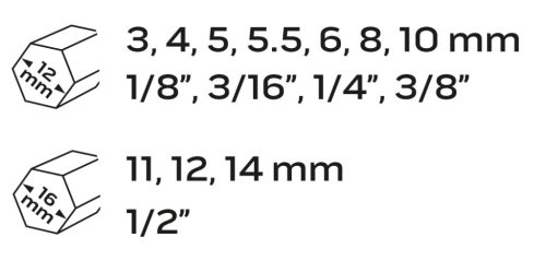 Neo Tools Törtcsavar-kihajtó készlet, 1/2", 15db, 3-14mm (M6-M24)