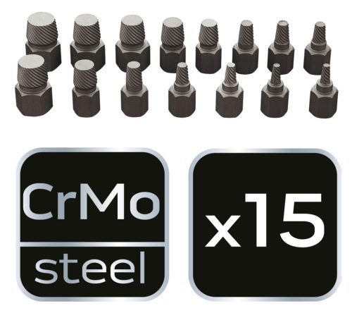 Neo Tools Törtcsavar-kihajtó készlet, 1/2", 15db, 3-14mm (M6-M24)
