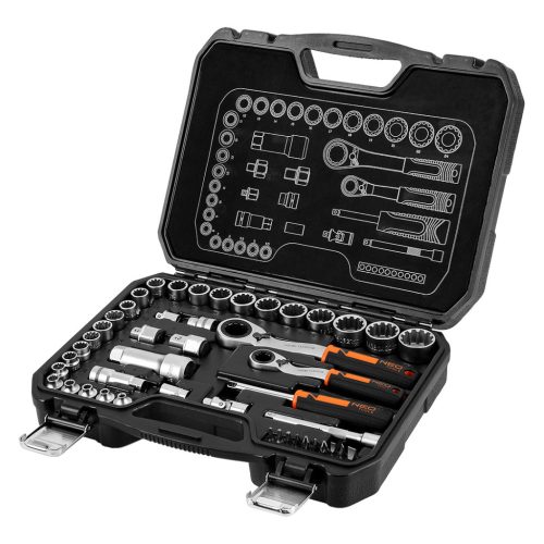 Neo Tools Dugókulcs készlet, átmenő racsnis hajtókarokkal, 1/4"- 3/8", 46 db