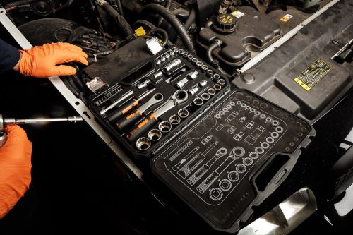 Neo Tools Dugókulcs készlet, átmenő racsnis hajtókarokkal, 1/4"- 3/8", 46 db