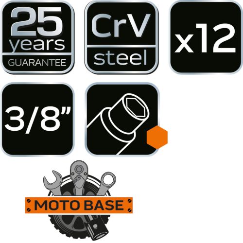 Neo Tools Dugókulcskészlet 12db, 3/8"