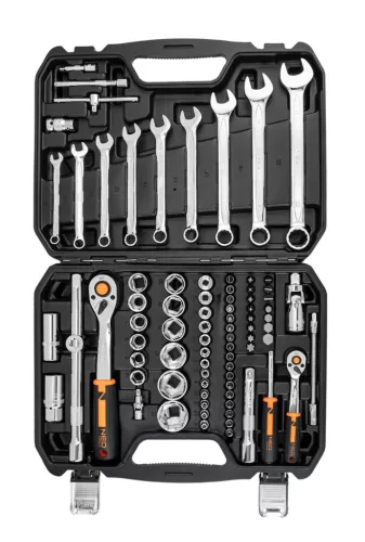 Neo Tools Dugókulcskészlet + szerszámkészlet 1/2", 1/4", 82db