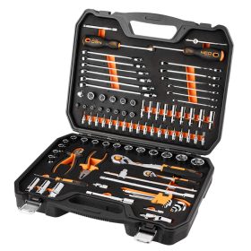   Neo Tools Szerszám és dugókulcs készlet, 1/4", 1/2", EVA habszivacs, műanyag koffer, 96db