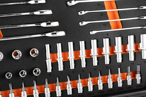 Neo Tools Szerszám és dugókulcs készlet, 1/4", 1/2", EVA habszivacs, műanyag koffer, 96db