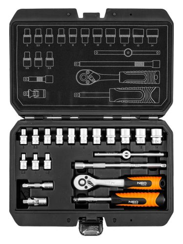 Neo Tools Dugókulcskészlet 1/4", matt felület, 20db