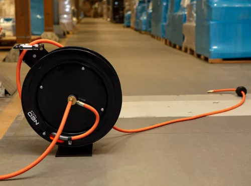 Neo Tools Pneumatikus tömlődob, automata, fém, nyitott, nagy igénybevételre