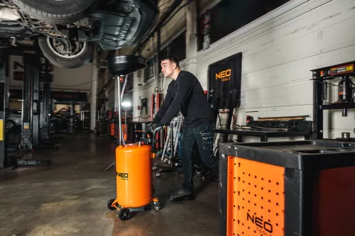 Neo Tools Mobil olajleeresztő készülék, gravitációs, leeresztő tál 10l, gyűjtőtartály 70l