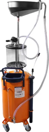 Neo Tools Mobil olajleeresztő/ leszívó készülék, pneumatikus, leeresztő tál 10l, ellenőrzőhenger 10l, gyűjtőtartály 70l