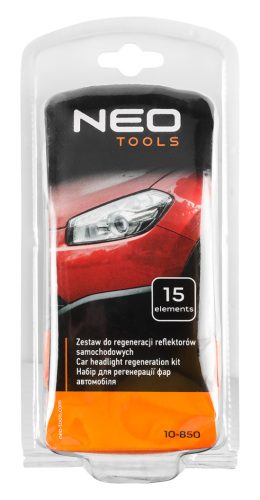 Neo Tools Fényszóró felújító-polírozó készlet, 15db-os