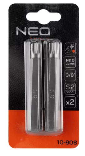 Neo Tools Spline bit, 3/8", M10x75mm, S2, 2db