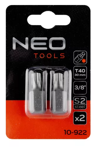 Neo Tools Torx bit, 3/8", T40x30mm, S2, 2db