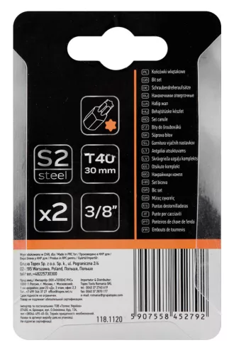 Neo Tools Torx bit, 3/8", T40x30mm, S2, 2db