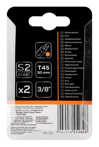 Neo Tools Torx bit, 3/8", T45x30mm, S2, 2db