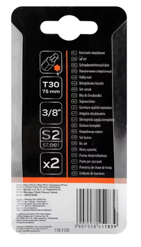 Neo Tools Torx bit, 3/8", T30x75mm, S2, 2db