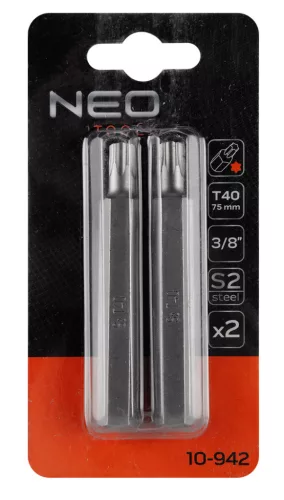 Neo Tools Torx bit, 3/8", T40x75mm, S2, 2db