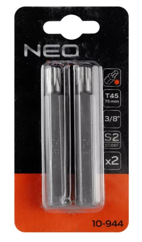 Neo Tools Torx bit, 3/8", T45x75mm, S2, 2db