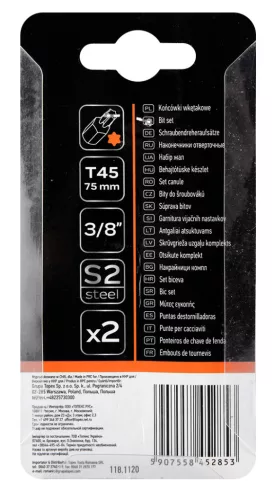 Neo Tools Torx bit, 3/8", T45x75mm, S2, 2db