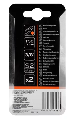 Neo Tools Torx bit, 3/8", T50x75mm, S2, 2db