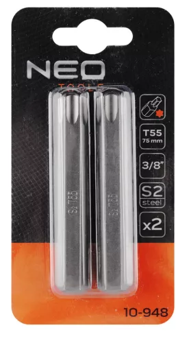 Neo Tools Torx bit, 3/8", T55x75mm, S2, 2db