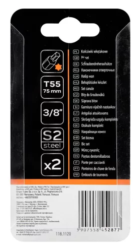 Neo Tools Torx bit, 3/8", T55x75mm, S2, 2db