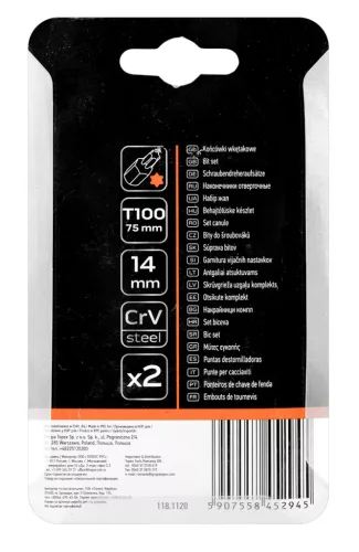 Neo Tools Torx bit, 3/8", T100x75mm, CRV, 2db