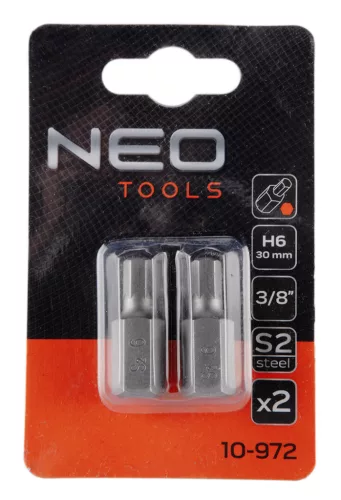 Neo Tools Imbusz bit, 3/8", 6x30mm, S2, 2db