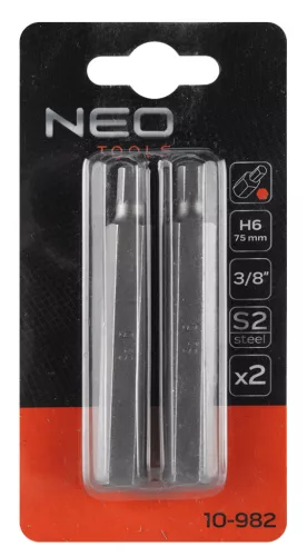 Neo Tools Imbusz bit, 3/8", 6x75mm, S2, 2db