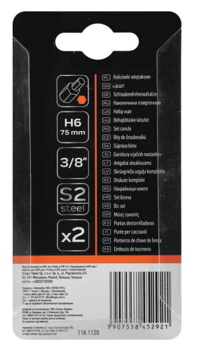 Neo Tools Imbusz bit, 3/8", 6x75mm, S2, 2db