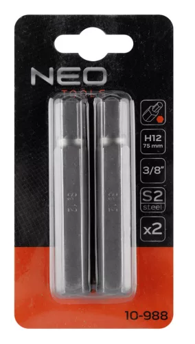 Neo Tools Imbusz bit, 3/8", 12x75mm, S2, 2db