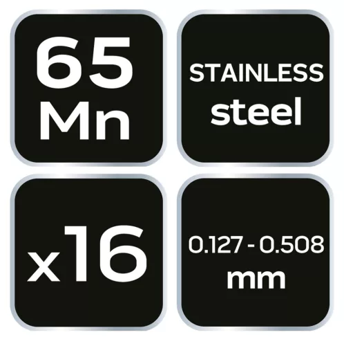 Neo Tools Hézagmérő készlet 16db bent (0.127 - 0.508mm) 65MN/rozsdamentes acél 16db, hajlított