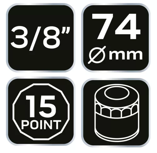 Neo Tools Olajszűrő kulcs 74mm, 15 pontos, 3/8" kulcsnyílással