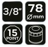 Neo Tools Olajszűrő kulcs 78mm, 15 pontos, 3/8" kulcsnyílással