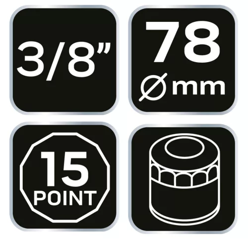 Neo Tools Olajszűrő kulcs 78mm, 15 pontos, 3/8" kulcsnyílással