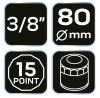 Neo Tools Olajszűrő kulcs 80mm, 15 pontos, 3/8" kulcsnyílással